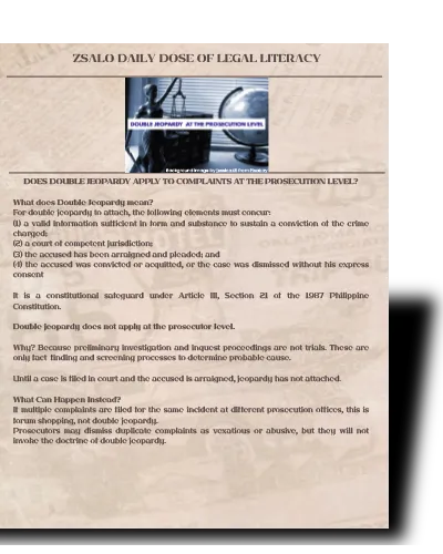 [18] DOES DOUBLE JEOPARDY APPLY TO COMPLAINTS AT THE PROSECUTION LEVEL
