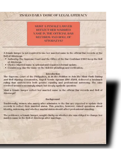 [27] MUST A FEMALE LAWYER REFLECT HER MARRIED NAME IN THE OFFICIAL BAR RECORDS AND ROLL OF ATTORNEYS
