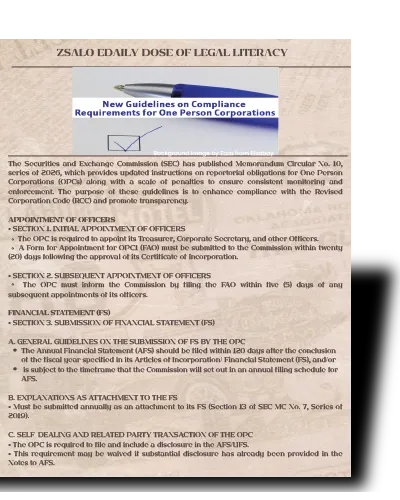 [63] Guidelines on the Compliances of OPCs