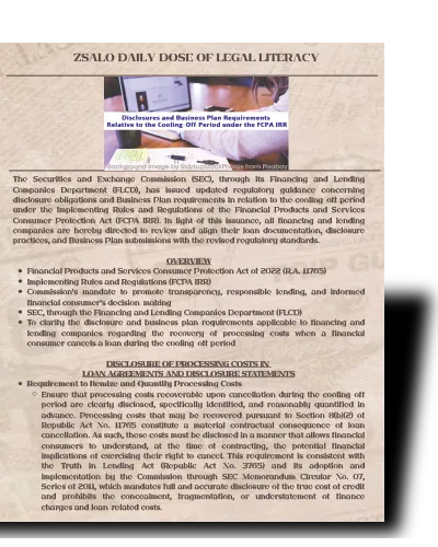 [70] Cooling Off Period for Financing and Lending Companies