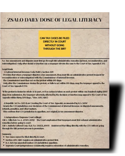 Can tax cases be files directly in court without going throught the BIR