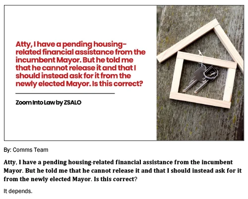 Financial Assistance from incumbent mayor should be from the newly elected mayor