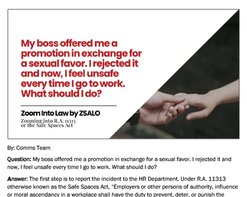 Promotion in exchange of sexual favor